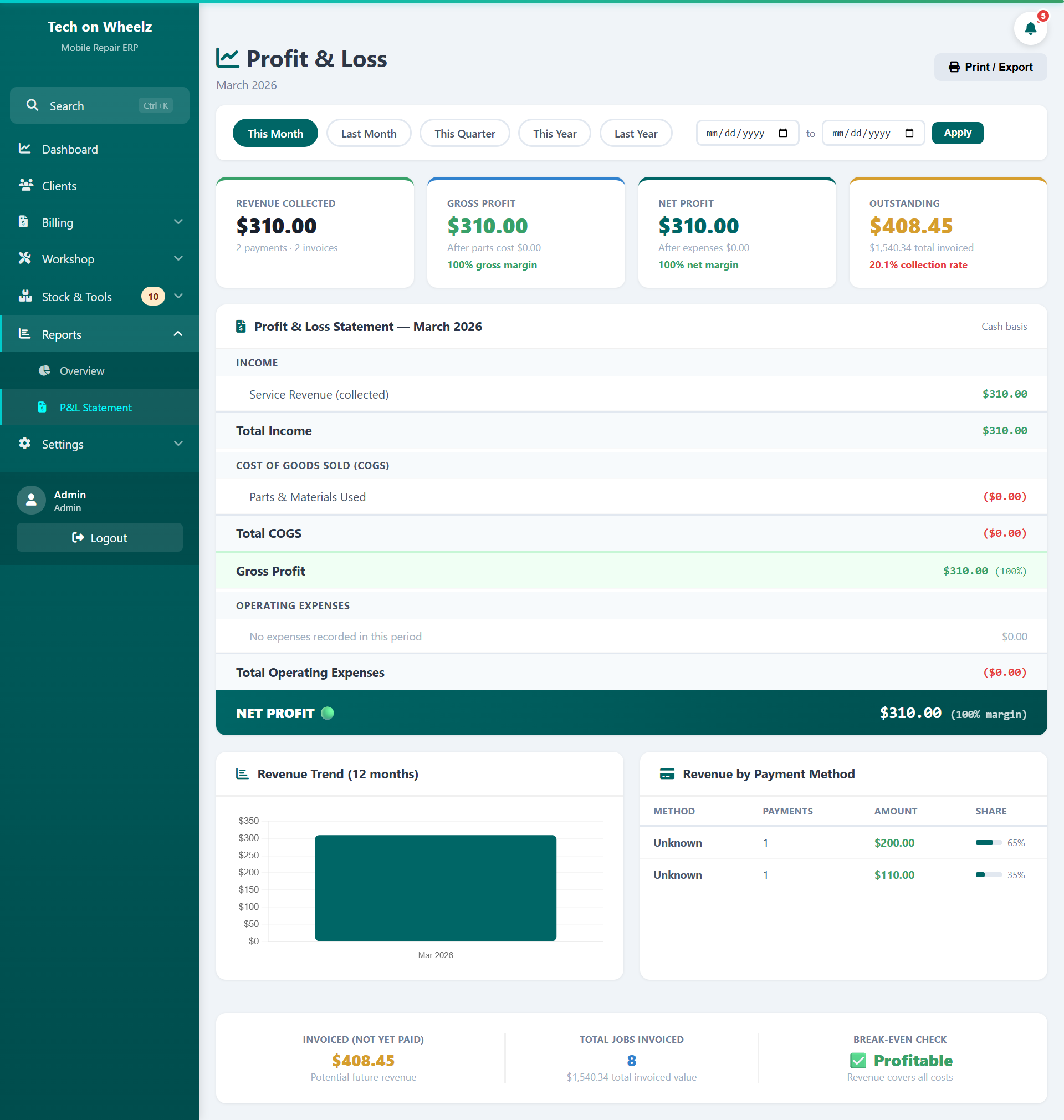 TechonWheelz ERP Reports